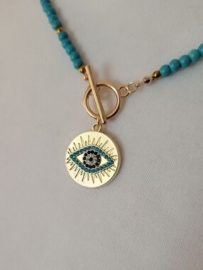 Gold Sparkle Evil Eye Turquoise Beaded Choker Necklace